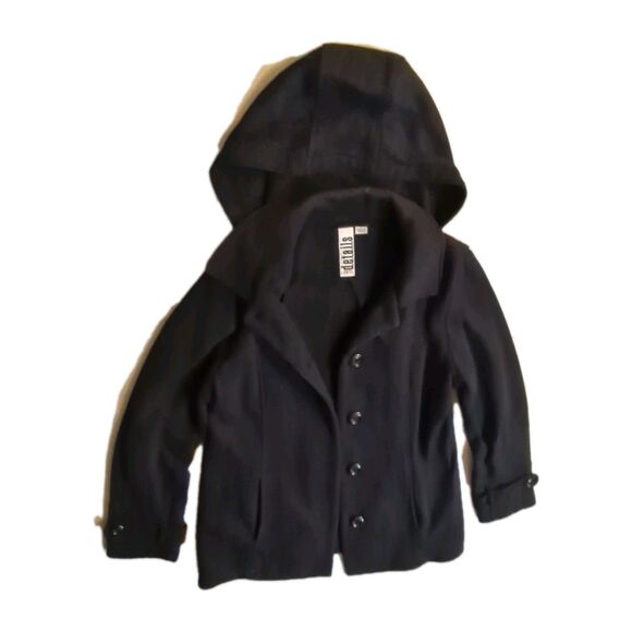 Intl D.E.T.A.I.L.S. Hooded Jacket Women Large Peacoat Hip Length Black L - Picture 4 of 10
